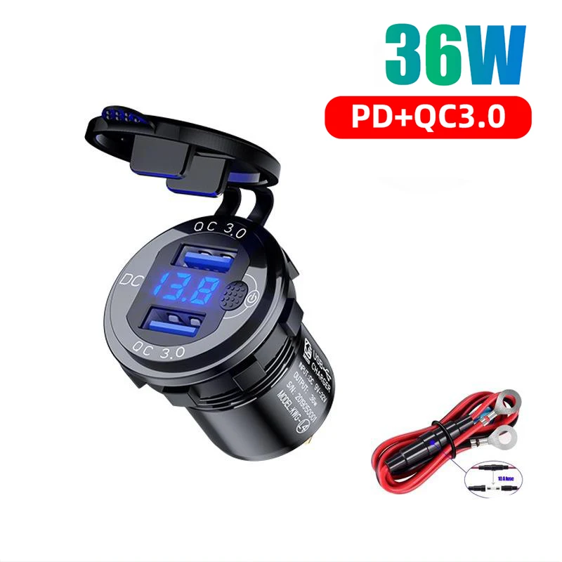

Dual USB Quick Charge 3.0 Dual Aluminum Car Charger Socket 12V/24V 63W LED Motorcycle devices Power Outlet Charge Adapter