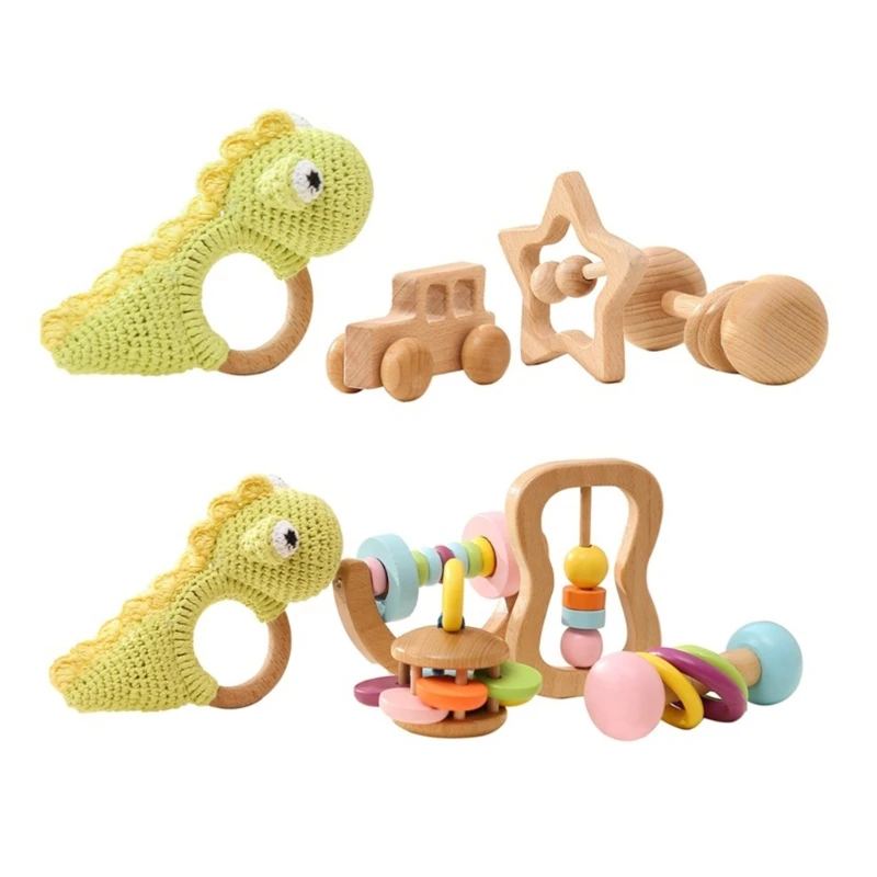

Hand Bells Rattle Toy for Baby Crocheted Cartoon Animal Sensory Toy Newborn Gift Natural Color for Infant Newborn
