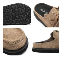 Sabots en cuir suédé de vache pour femmes et hommes, pantoufles d'été à enfiler, plates, à talons bas, confortables, mocassins souples à lacets 3