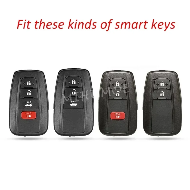 For Toyota Car Key Case Cover Fob Chain Ring Shell Camry RAV4 Avalon Corolla C-HR Prius 86 GT86 Mirai 4Runner Carbon Fiber 2