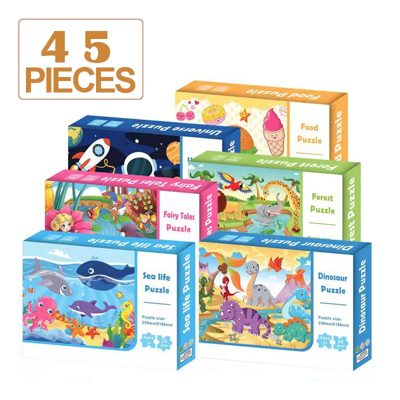 24 Pieces Of Paper Cartoon Jigsaw Children's Puzzle Traffic Cognitive Cartoon Dinosaur Puzzle Enlightenment Toys Game P467