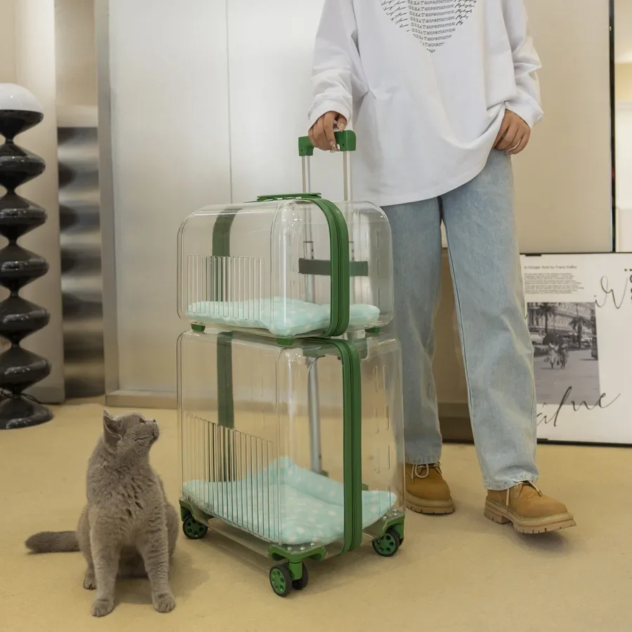 Cat Transport Pet Carrier Pet Trolley Box Cat Carrier Bag Convenient Going Out Two or Three Cats Dog Suitcase Ventilate