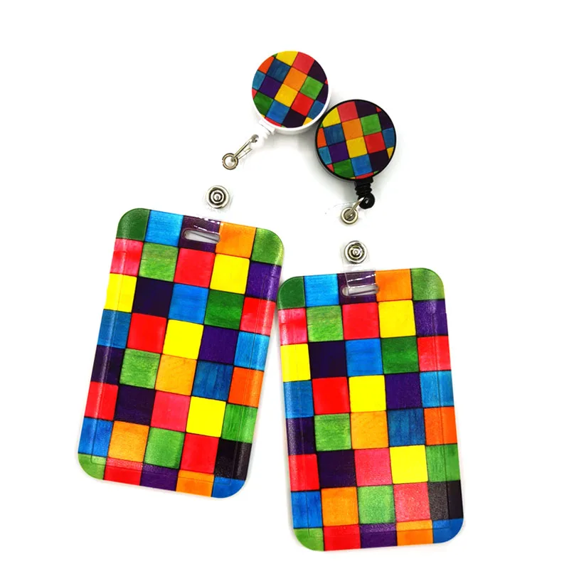 

Rainbow lattice Pattern Card Holder Women Men Business Lanyard Badge Card Case Women Card Cover Lanyard ID Name Card Holder Bags