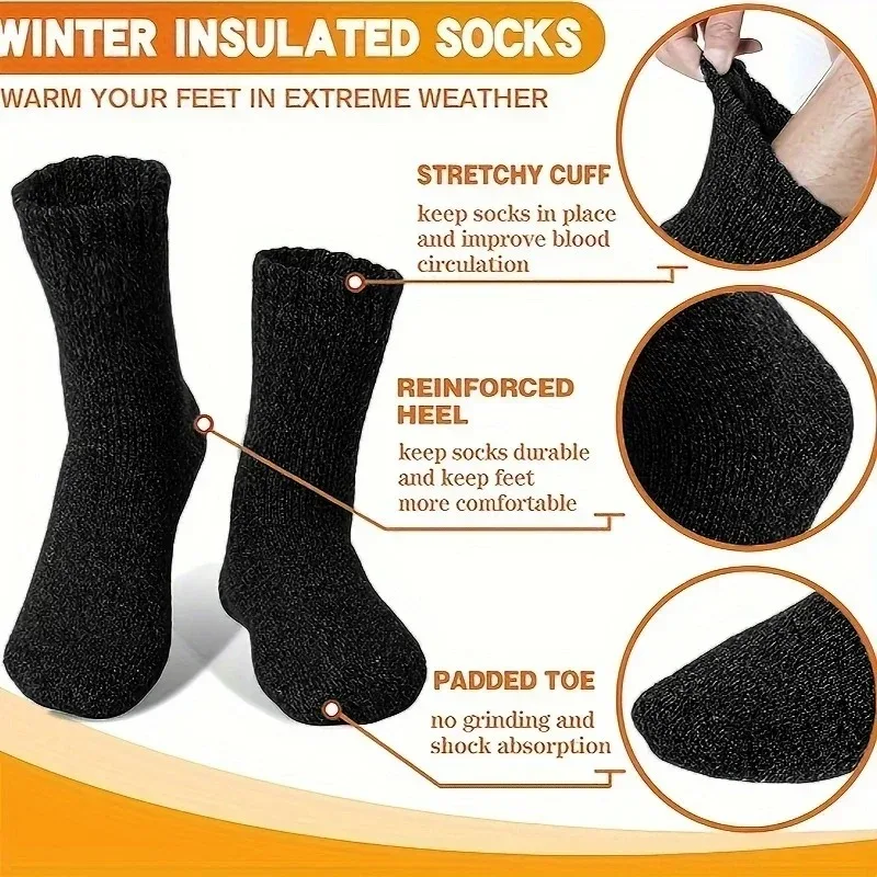Merino Wool Socks Male Unisex Winter Warm Thermal Cashmere Socks Fleece Terry Loop Middle Tube