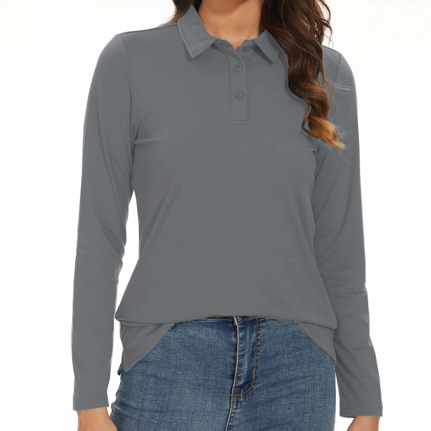 EKLENTSON Golf-Poloshirts für Damen, UPF 50+, langärmelig, leichtes T-Shirt mit Kragen, 3 Knöpfe, lässige Oberteile für Tennis – Detail 16