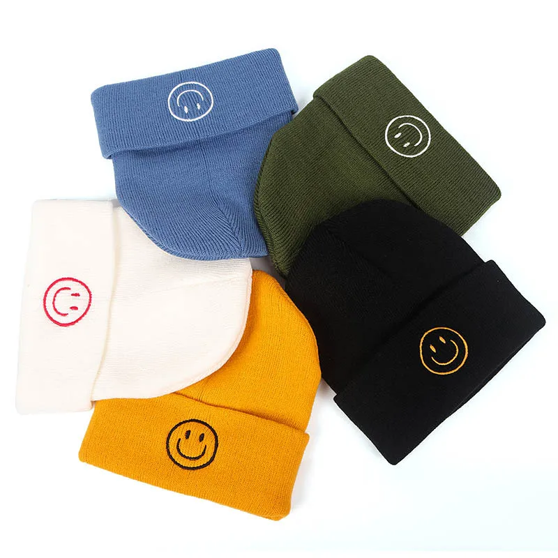 

High Quality New Products for Autumn and Winter Knit Hat Beanie Hat Smiley Face Embroidery Wool Hip Hop Cap Warm Hat Beanies Hat