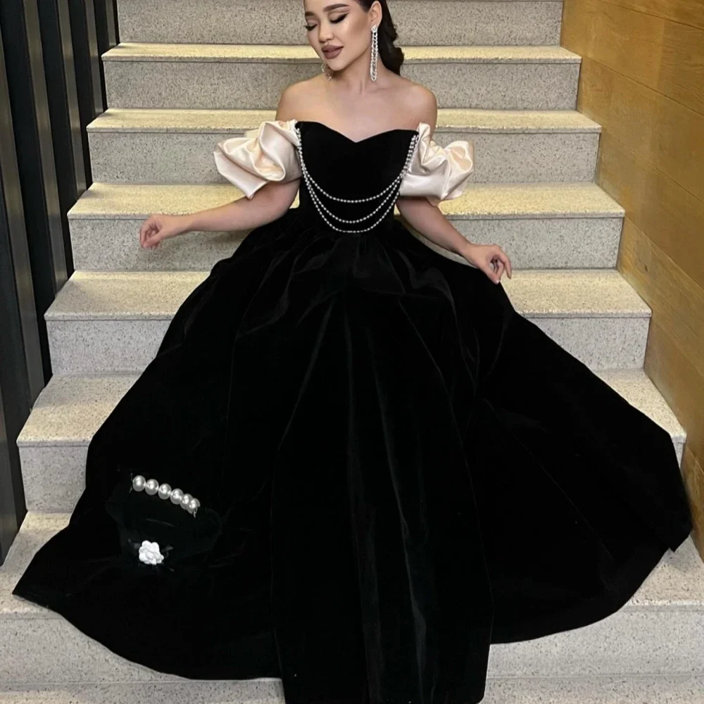 

Yipeisha Exquisite Retro Off-the-shoulder A-line Celebrity Beading Contoured Satin Custom Party Dress
