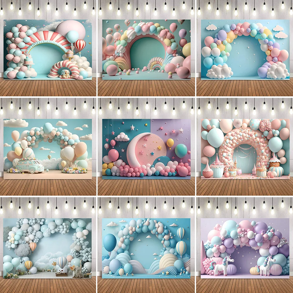 

3D Colorful Balloon Arch Background Cloth Birthday Party Cake Table Decoration Children's Adult Photography Background Props
