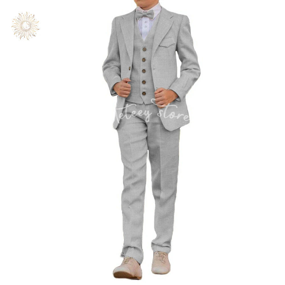 Tuxedo Boys Slim Fit 3 Piece Solid Color Suits Formal Wedding Groomsmen Prom