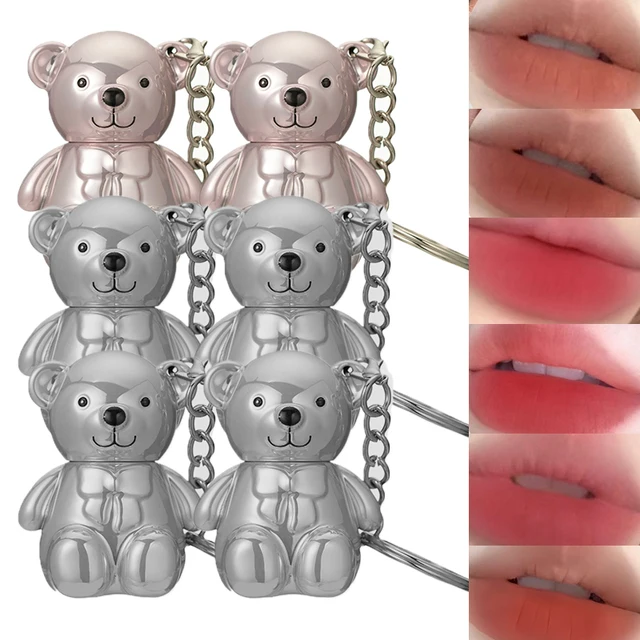 ART VALUE Bear Doudoun Velour Lip Clay matte Mist Face with White grey pink keychain lip glaze 3