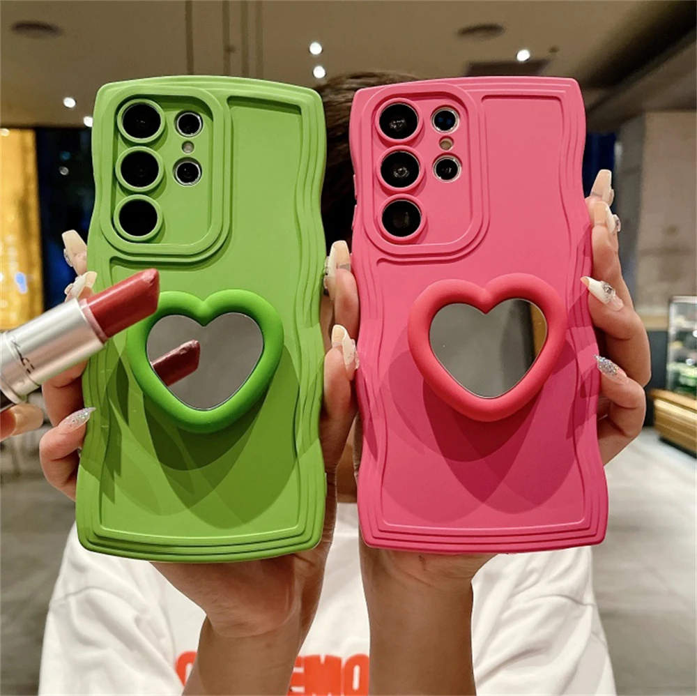 Stylish Love Heart Mirror Stand Silicone Phone Case