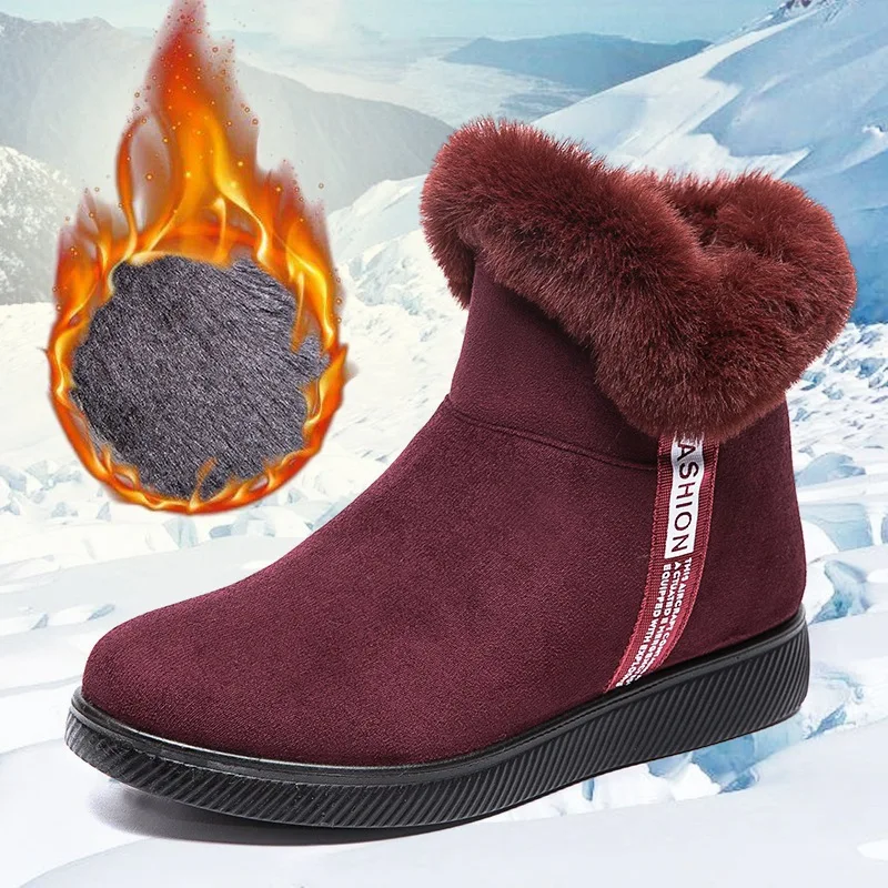 Snow Boots for Women Winter Zip Furry Warm Plus Size Female Ankle Boots Comfortable Concise Ladies Casual Footwear Fashaion New