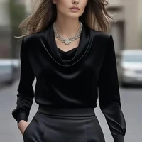 Satin Long Sleeve Shirt Women Elegant Slik Tops Female Solid Color Office Blouse For Women Spring Autumn Pullover - Image 2
