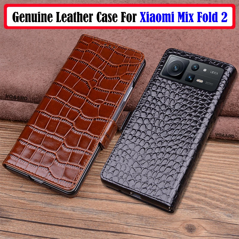 Custodia Flip In Vera Pelle Mix Fold2 Per Xiaomi Mix Fold 2 Crocodile Alligator Grids Texture Fibbia Magnetica Book Phone Cover