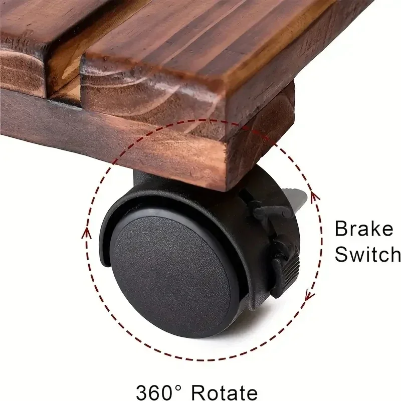 Solid wood thickened movable flower stand flower holder bonsai pot tray roller base stand with universal wheels