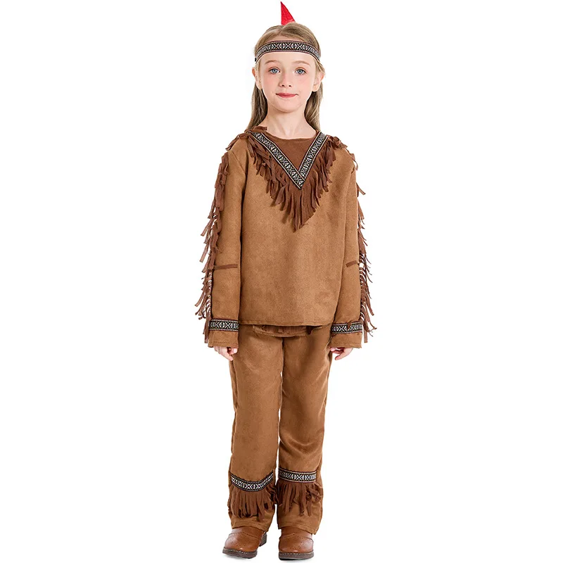 Child Native American Indian Costume Boys Top Pants Set 2-4Y 4-12Y kids cosplay costume