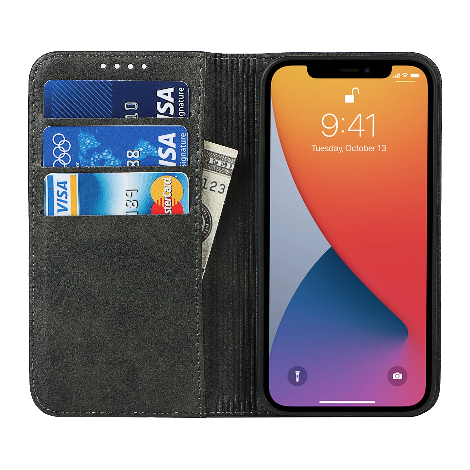Capa de Couro para o Iphone 13 11 12 Pro Max Mini x xs Max xr Plus se 2023 2023 Aleta Coldre Atração Magnética Carteira Case - Image 4