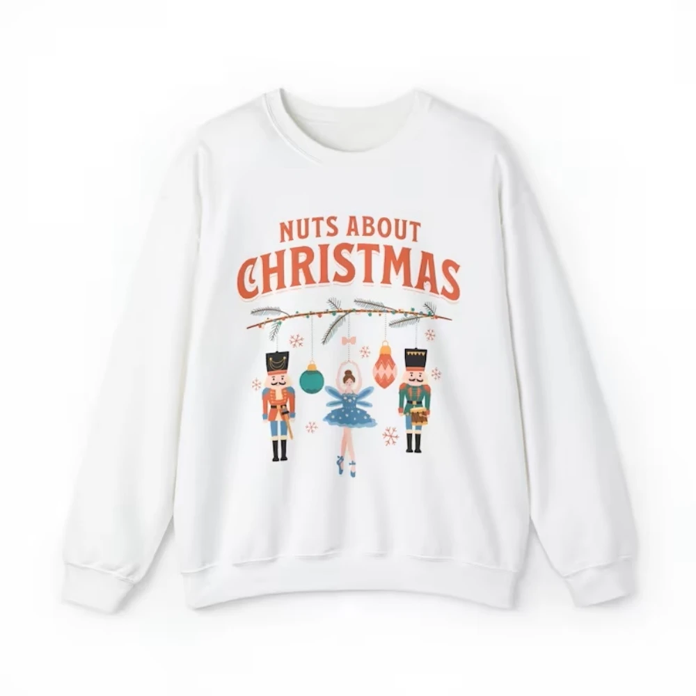 Nuts About Christmas Sweatshirt Nutcracker Shirt Funny Vintage Retro Pullover Top Boho Style Holiday Party Apparel Winter