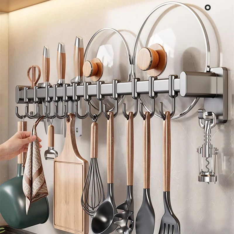 Kitchen Hook Rack Punch-free Multi-function Pot Shovel Spoon Storage Hanger Rack Wall-mounted Storage multifunctional hooks kitchen hook home storage accessories
