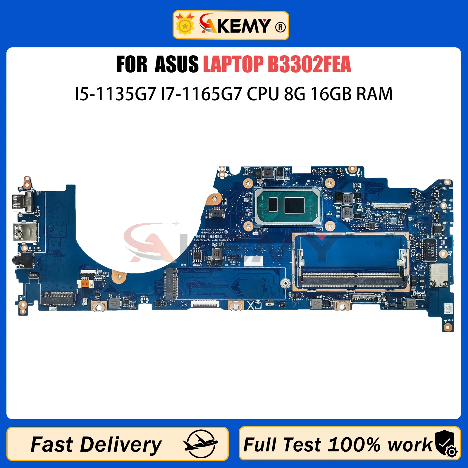 Материнская плата для ноутбука AKEMY B3302FEA, модель B3302FEA с параметрами I7-1165G 7, процессор 8 Гб 16 Гб ОЗУ, 100% протестирован