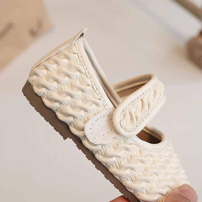 Soft Puff Pleats Design Ballet Flats Baby Kids Cute Round Toe Cream Color Ballerina Shoes Girls Concise Versatile Dress Zapatos
