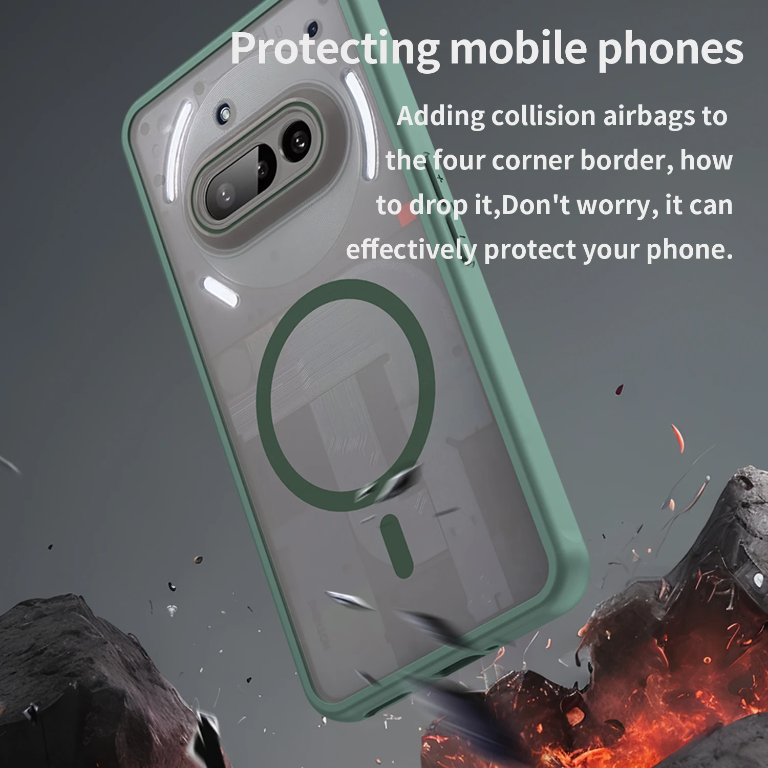 Shockproof Armor Matte Case with Magsafe Wireless Charging and Translucent Camera Protector