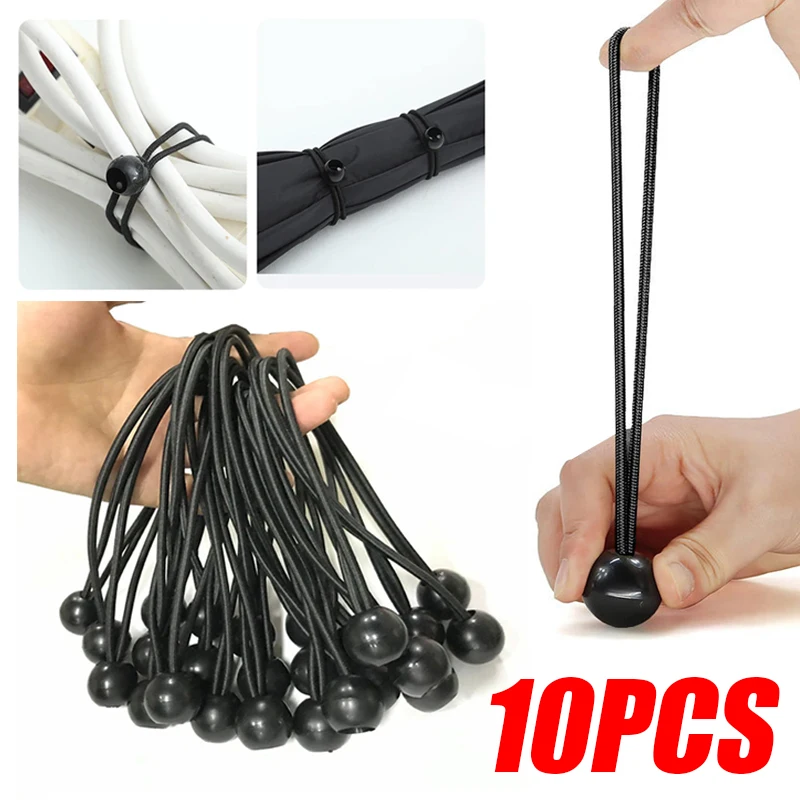 10 PCS Car Tent Storage and Finishing Accessories Tension Rope Elastic Rope Ball Bungee Cord Tarp Tie Tape Decoration Tools