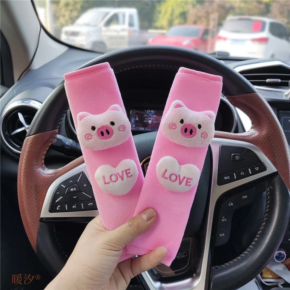 Rearview Mirror Rearview Mirror Cover Cartoon Car Interior Rearview Mirror Cover Pig heart Plush Auto Rear View Mirror Case Decoration For Women Girls