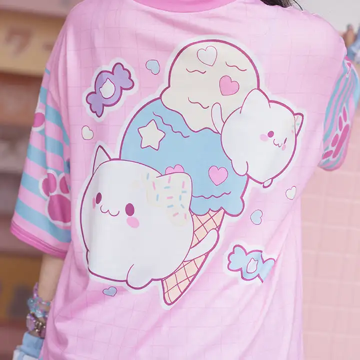 Modisches Süßes und Niedliches Mädchen-Streetwear T-Shirt Y2K Harajuku-Stil Erwachsene/Kinder Lässiges Sport-Plus-Size Lockeres Kurzarm-Shirt – Detail 5