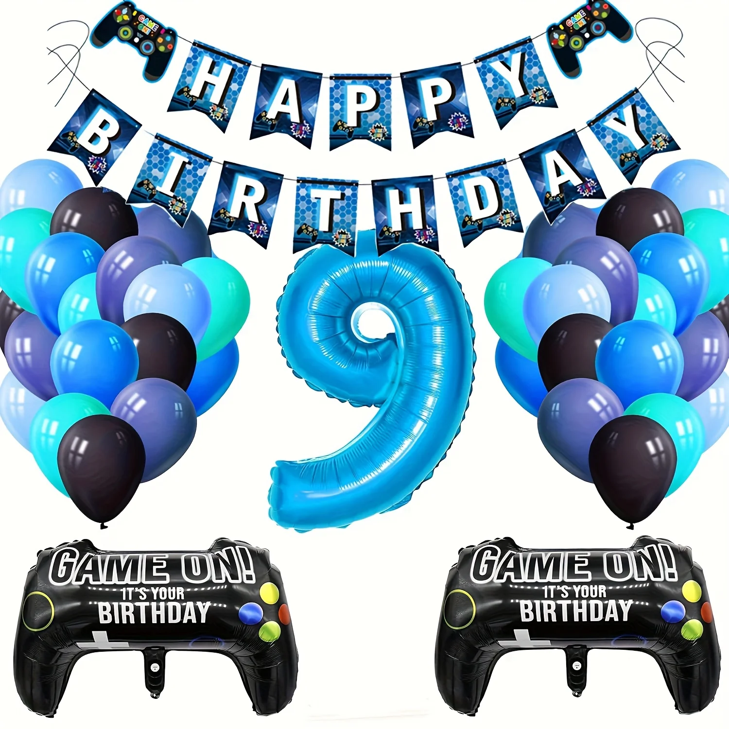 1set Gamepad Balloons Game on With Blue Digit Number Balloon Children's Birthday Party Decorations Game Theme Party Supplies - Image 5