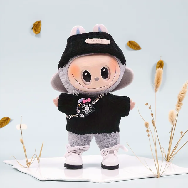 Labubu 17cm Mini Doll Clothes Set – Solid Color Sweater, Suspender Pants, Floral Dress & Shoes, Perfect Gift 6