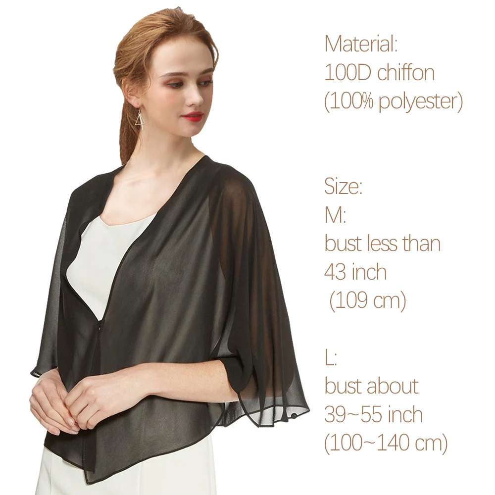 Women Chiffon Bolero Prom Party V-neck Shrug wedding shawl