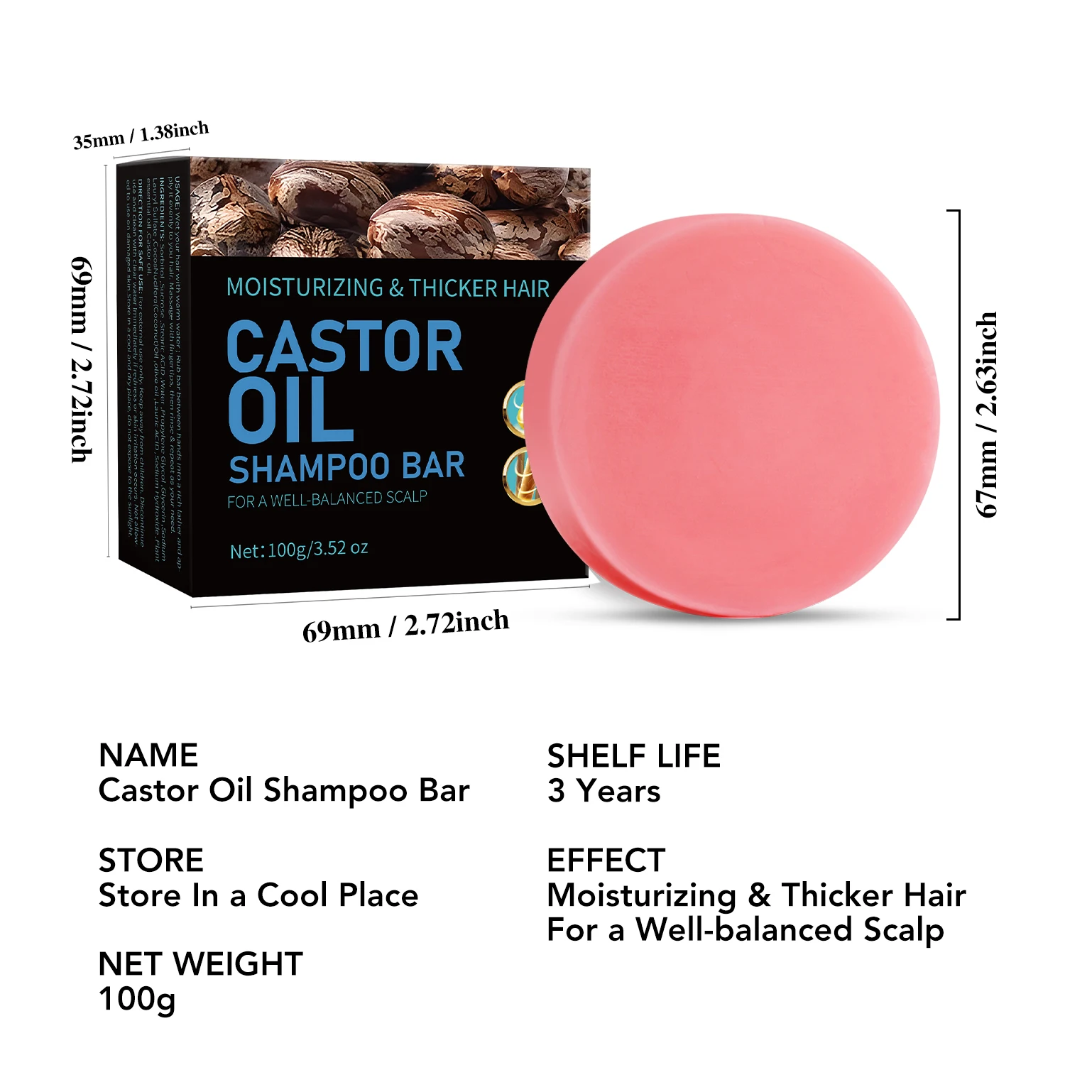 100g Castor Oil Shampoo Hand Make Soap Bar for Hair Growth Hydrating Moisturizing Anit Hair LosS Repair Damage Dry Hair Skin 6
