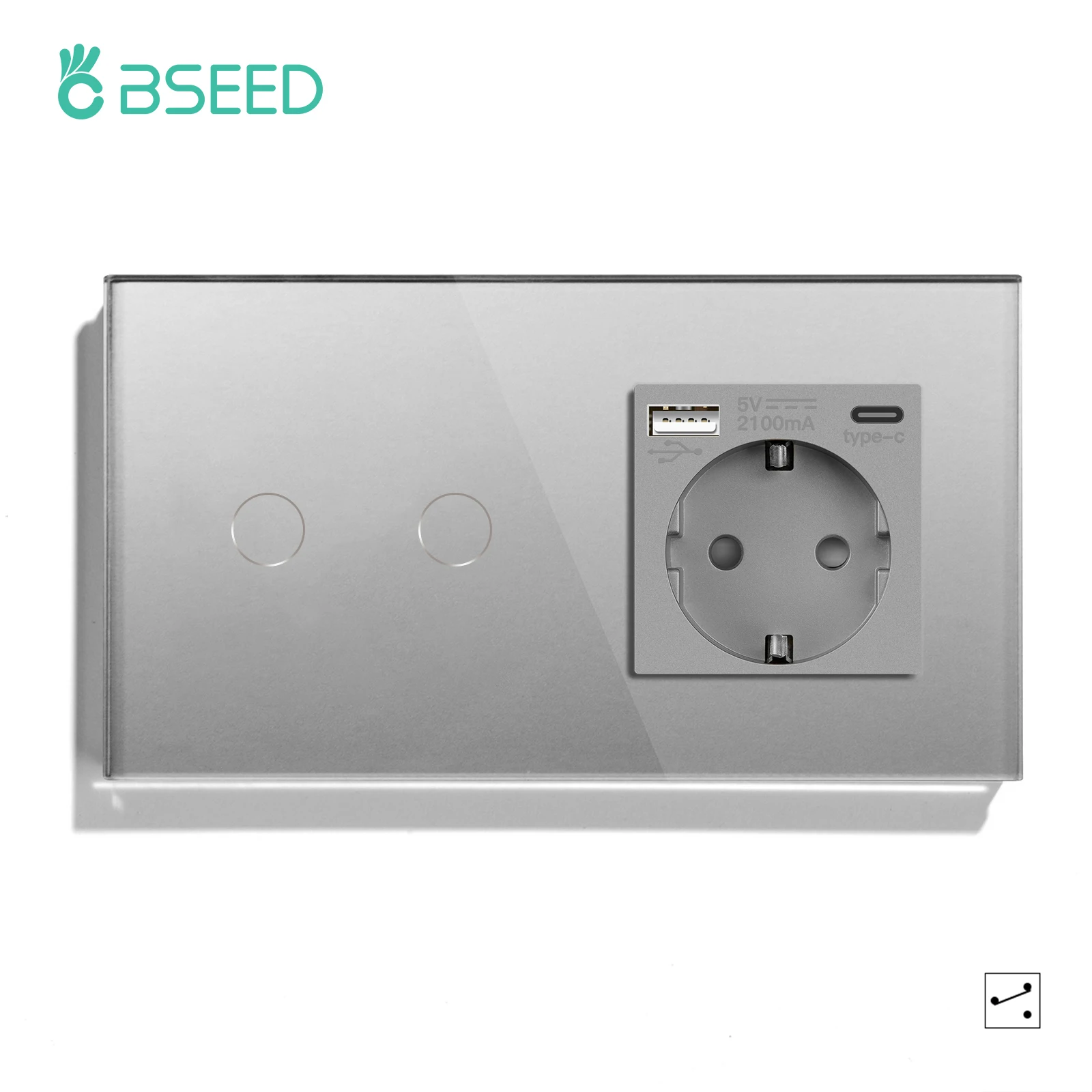 BSEED Interruptor de luz de pared táctil y panel de vidrio con Enchufe de  corriente 157mm*86mm 1 Gang 1 vía Oro : : Bricolaje y herramientas