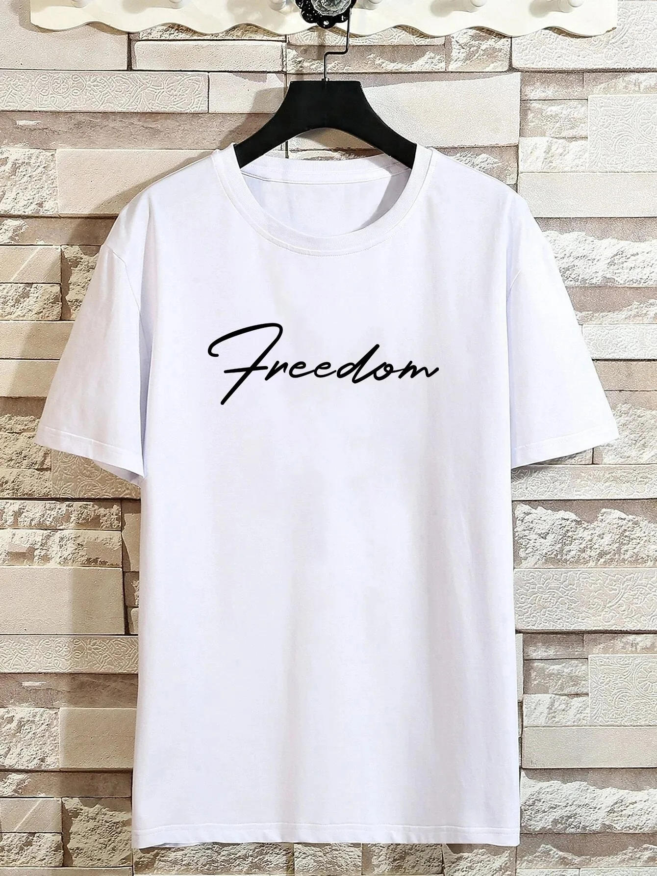 

'Freedom' Print T-shirt men's casual round neck short-sleeved fashion summer cotton T-shirt top, men's oversized T-shirt