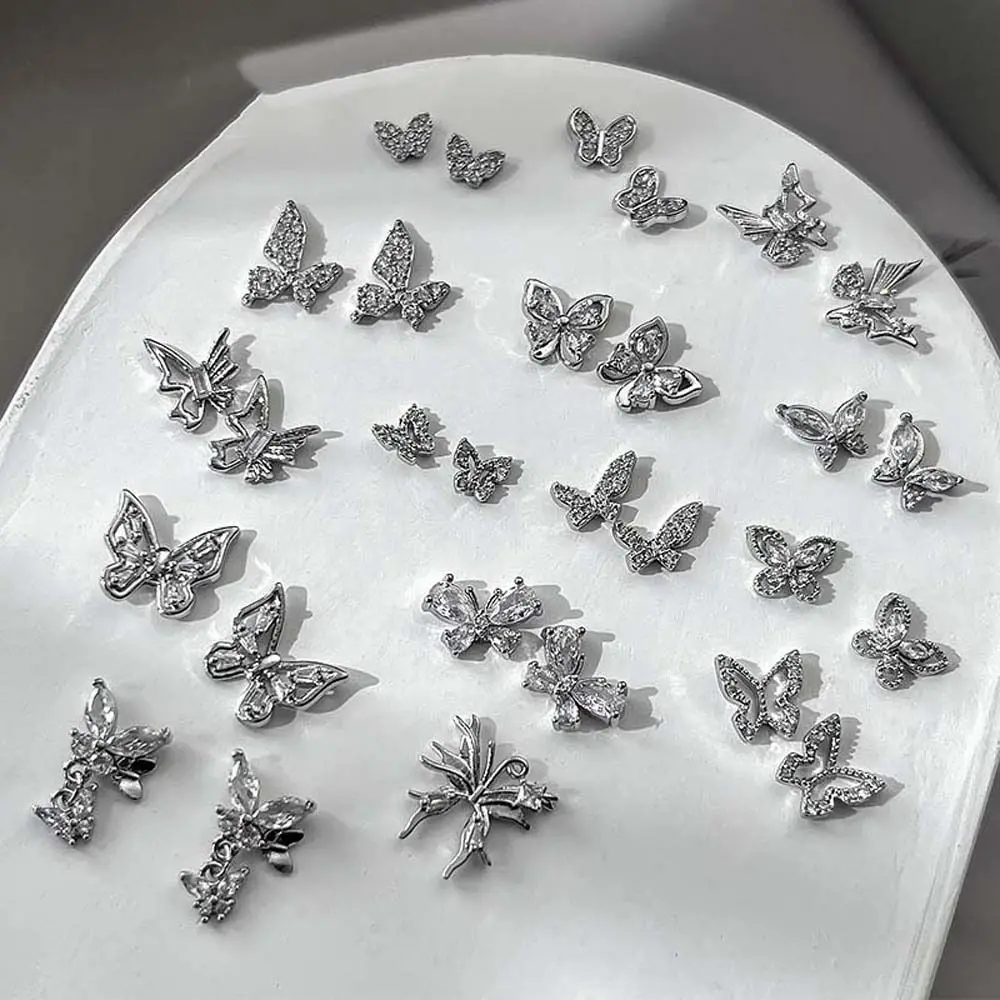 

1Pc Silver Butterfly Metal Nail Charms Glitter Nail Rhinestones 3D Nail Art Charms Nail Art Accessories