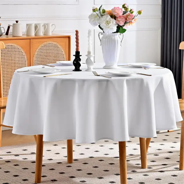 Nappe de Table blanche rectangulaire en Polyester lavable, résistante aux taches, décorative, pour Table à manger, fêtes et mariages 5