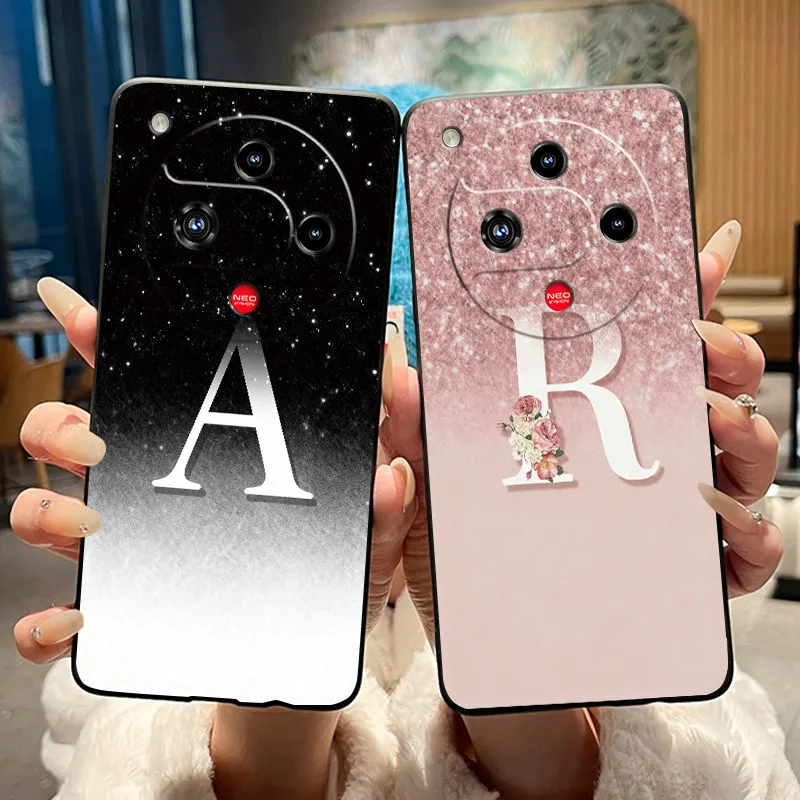 Elegant Anti-Scratch Black Phone Case with A-Z Initial Letter Design