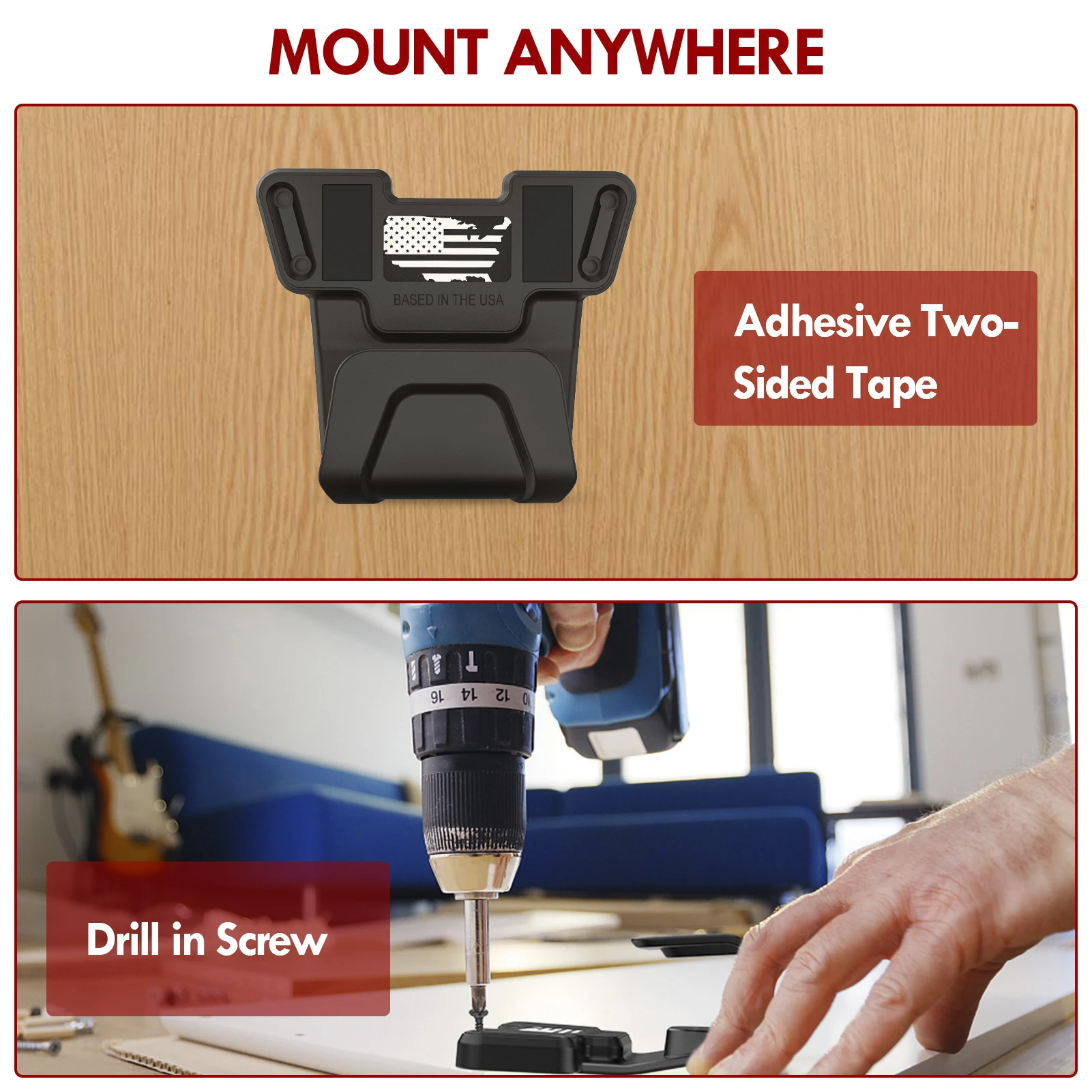 Magnetic Gun Mount with Safety Trigger Guard and Holster Holder Rack