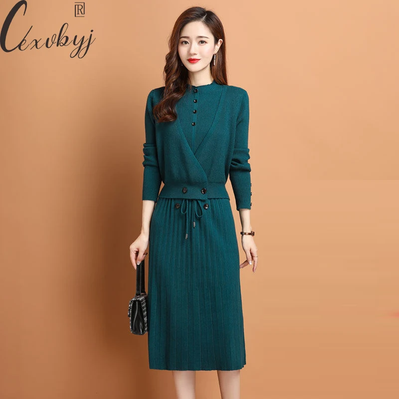 Faux Two-pieces Dress&Cape Plaid 2Pcs
