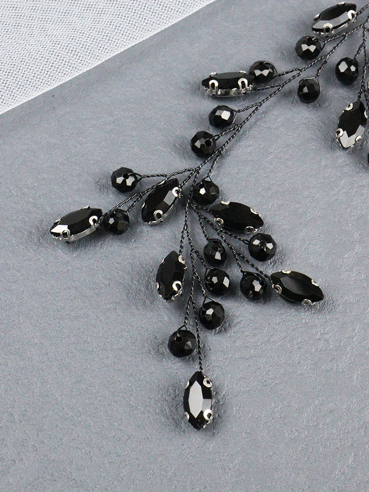 Black Rhinestone Headband Wedding Hair Accessories for Bridal Guest Headdress Girlfriend Hair Vines for Party Head Jewelry