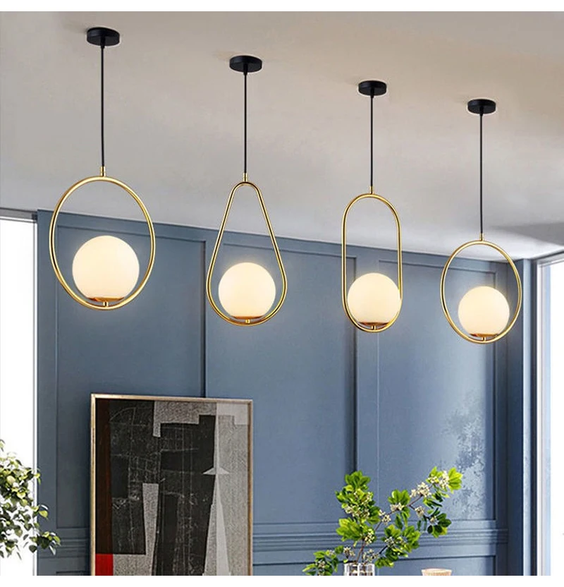 LED Pendant Light Dining Room Suspension Luminaure Hanging Lamp Ceiling Decoration Bedroom Living Glass Ball Chandelier Lighting