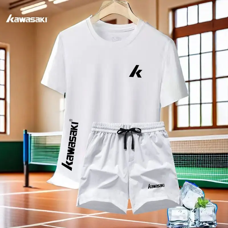 New Badminton Men's and Women's Short-sleeved Running Sports T-shirt Set, Competition Breathable Training Sportswear Shorts