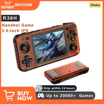 BOYHOM Nuova console di gioco portatile R36H Schermo IPS da 3,5 pollici Linux RK3326 Lettore di videogiochi retrò 3000 mAh 64G 10000+ Gioco classico 1