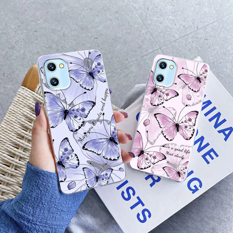 Luxury Marble Butterfly Flower Clear Soft Silicone TPU Protective Phone Cover