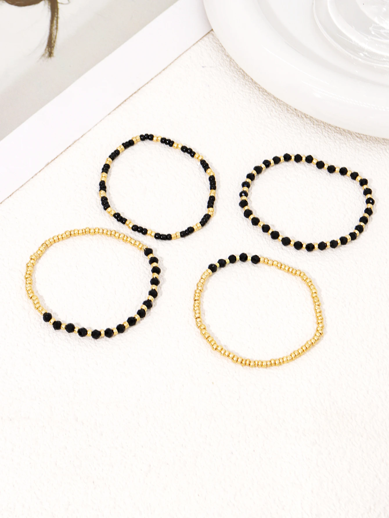 Beaded Layered Bracelets Black and Golden for Women