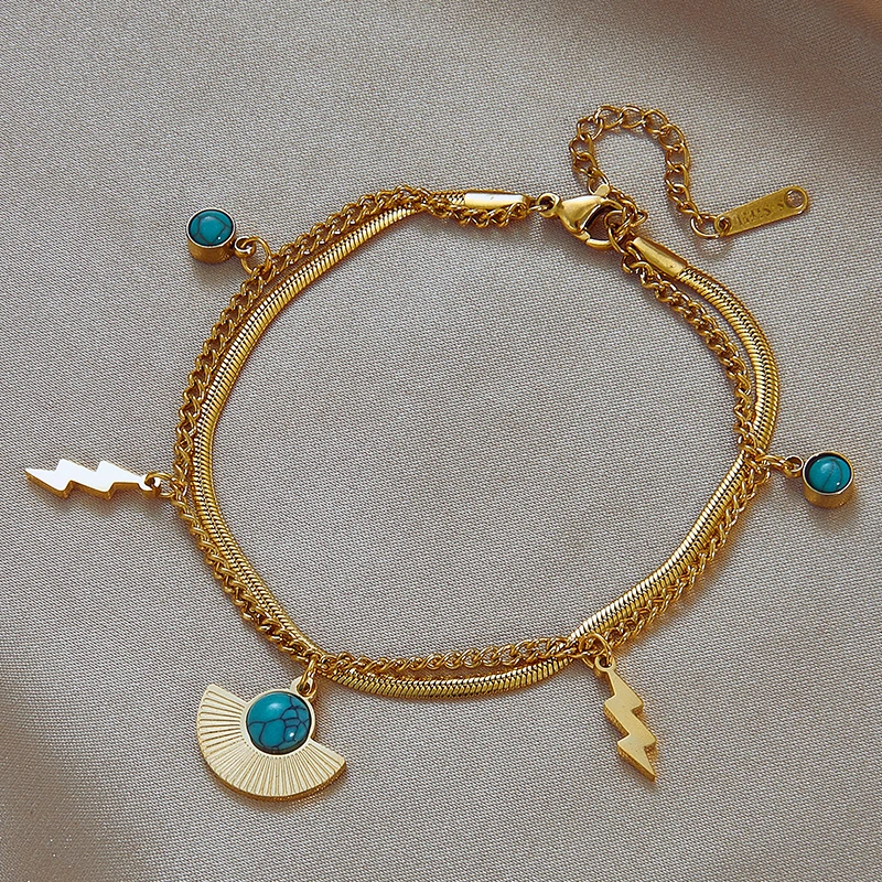 316 Stainless Steel Turquoise Butterfly Star Tassel Multilayer Chain Bracelet for Women stainless steel bracelet