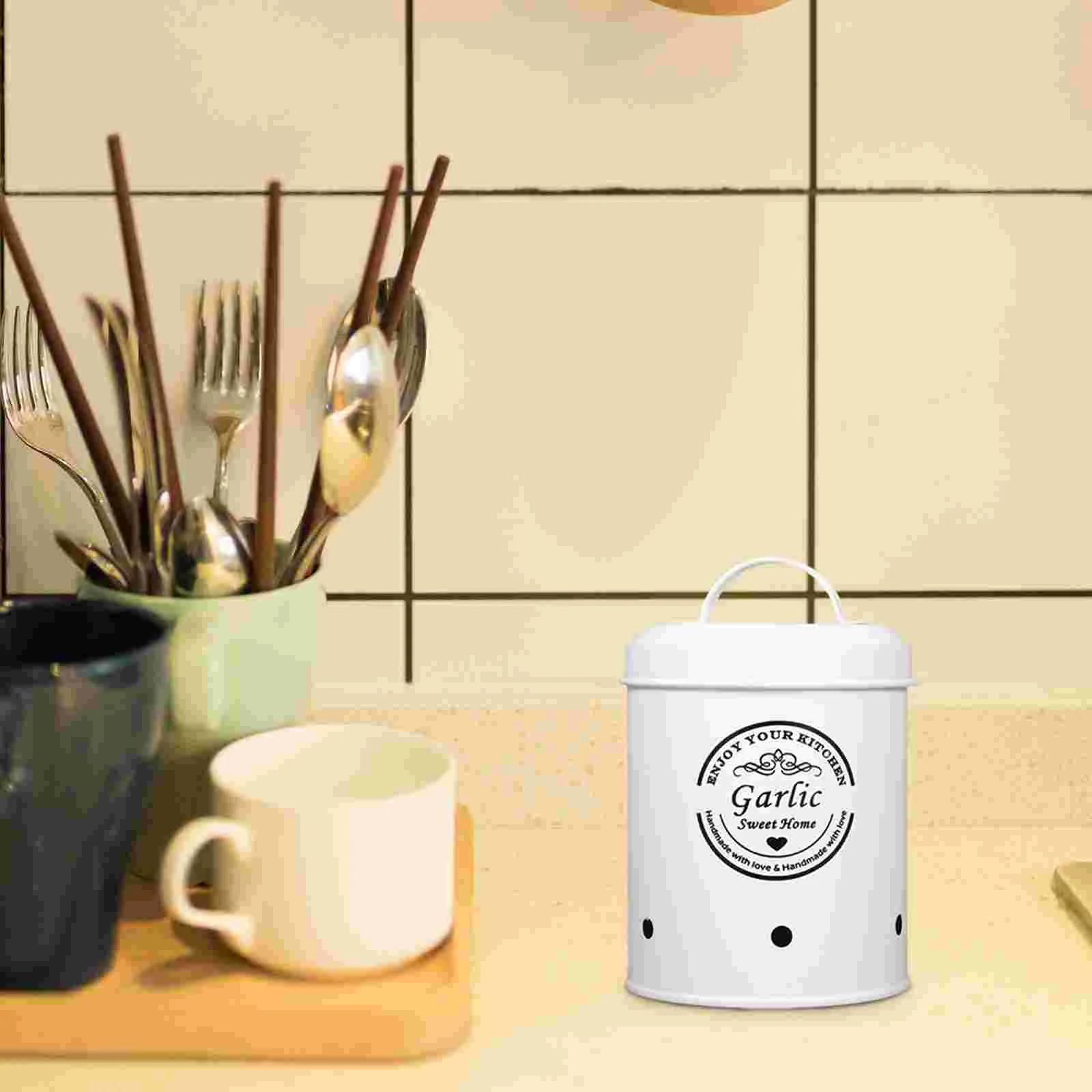 White Garlic Storage Bucket Vegetable Container Potato Jar Ginger Holder Kitchen Supplies Home ganizers Storage Box 3