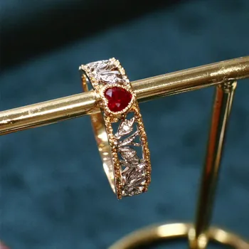 UBESTNICE Palace Style Real 18K Solid White Gold Jewelry AU750 Irregular Skeleton Love Heart Natural Pigeon Blood Red Ruby Rings 1