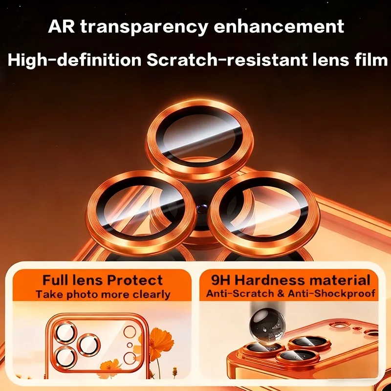 Elegant Fashion Orange Magnetic Clear Case with Wireless Charging Compatibility - Plating Soft Business Cover
